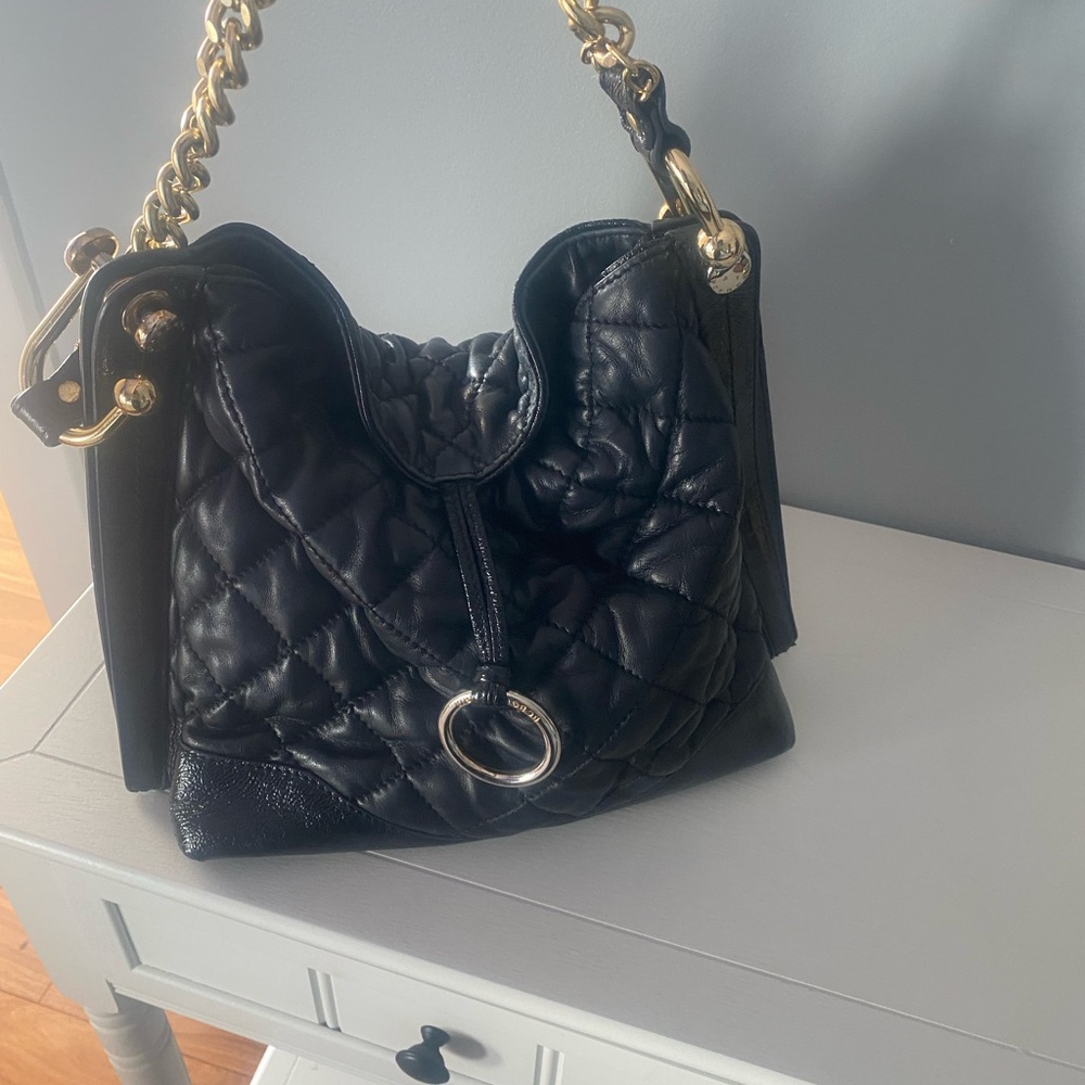 BCBG Black Quilted Shoulder Bag with Gold Chain